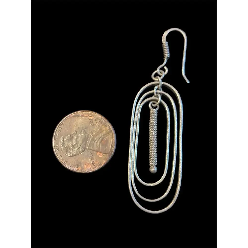 Vtg Sterling Silver Industrialist Modernist Statement Dangle Earrings 925
